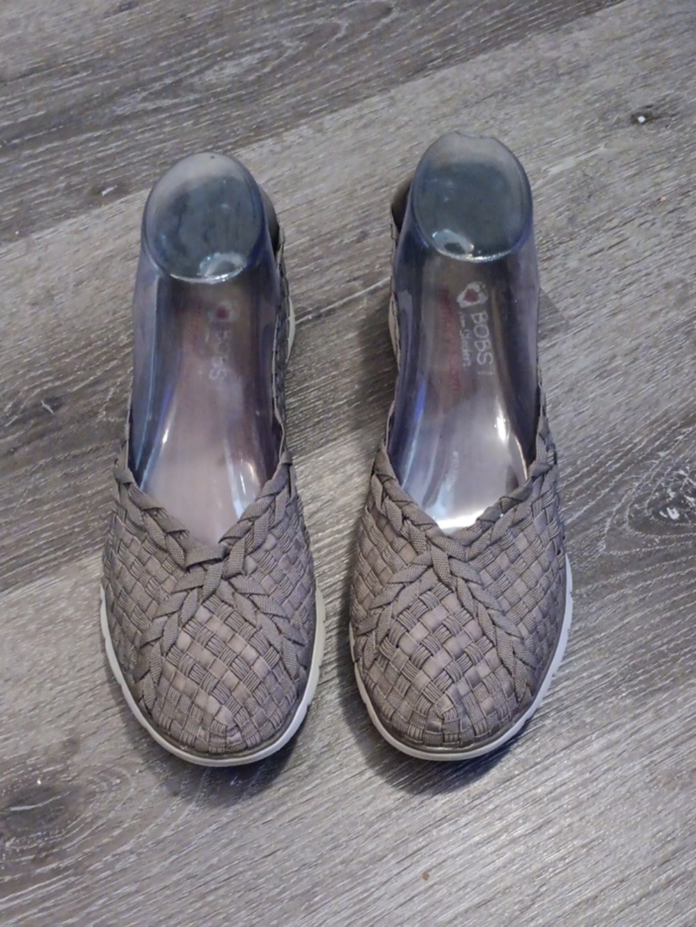 Skechers BOBS Preloved Taupe Woven Slip-On Flats 8.5 WIDE
